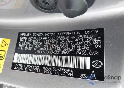 2019 Lexus Ux 250H z USA, uszkodzony, nr VIN JTHU9JBH0K2013563